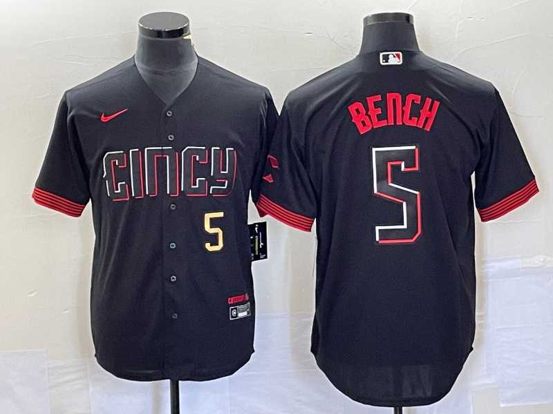 Mens Cincinnati Reds #5 Johnny Bench Number Black 2023 City Connect Cool Base Stitched Baseball Jersey->cincinnati reds->MLB Jersey